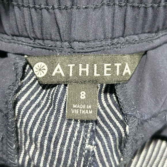 Athleta Stripe Bali Linen Ankle Pant‎ Navy Blue White 8 - Picture 5 of 6